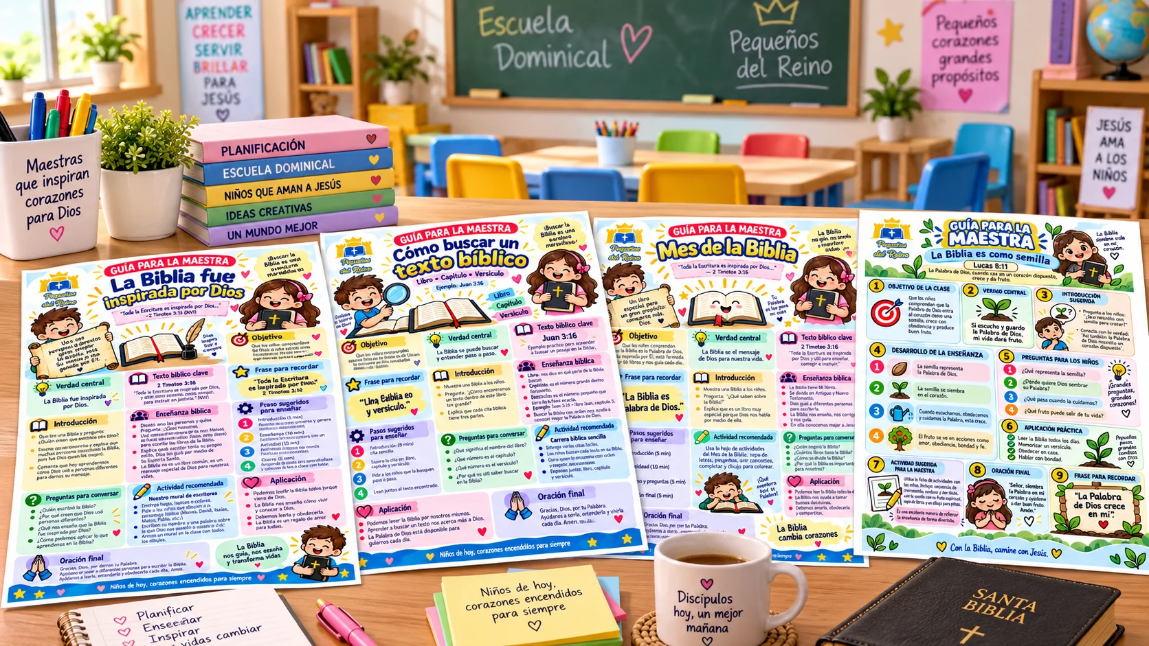 Ejemplos de temas y páginas de la guía para maestros