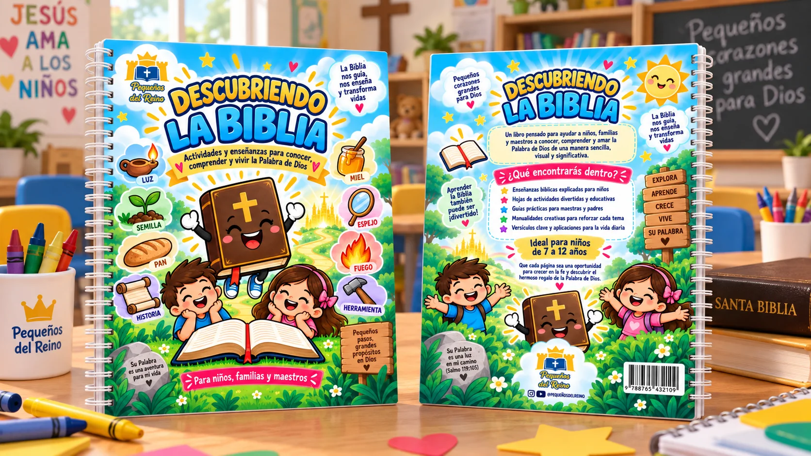Portada de Descubriendo la Biblia, libro de actividades bíblicas para niños